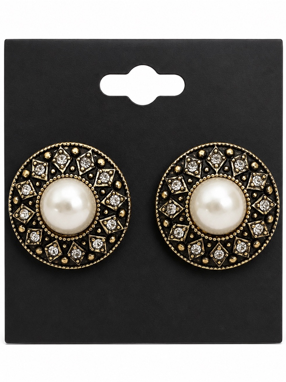 Vintage-Inspired Faux Pearl & Crystal Statement Stud Earrings